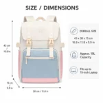 Beige Colour Block Laptop Backpack Flap Buckle School Travel Bag Women Teens (6)