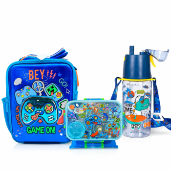 3-Piece Kids Gaming Lunch Bag Set with Lunch Box & Water Bottle for School Travel