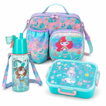 3-Piece Kids Mermaid Lunch Set Lunch Box Water Bottle Insulated Lunch Bag for School