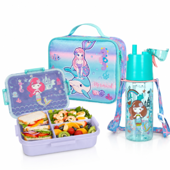 3-Piece Mermaid Lunch Accessories Set for Kids – Lunch Box, Bag & Water Bottle