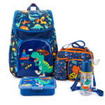 4-Piece Dinosaur Backpack Set for Boys with Lunch Bag Bottle and Bento Food Box