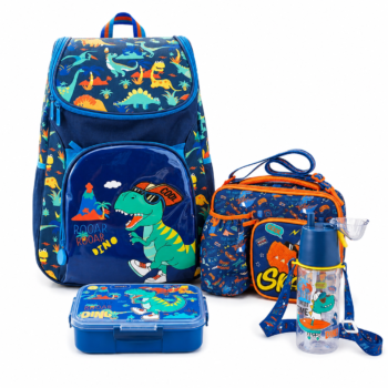 4-Piece Dinosaur Backpack Set for Boys with Lunch Bag Bottle and Bento Food Box