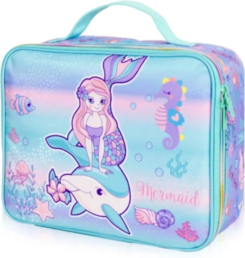 Axyn Mermaid Insulated Lunch Bag for Kids Large Thermal Lunch Tote School Food Carrier