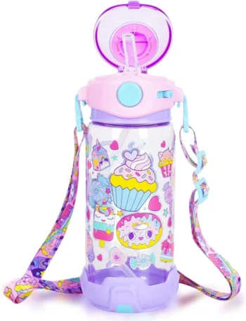 BPA-Free Kids Drinking Bottle with Cupcake Design Leakproof School Water Bottle