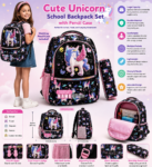 Cupcake Cartoon Backpack for Girls with Matching Pencil Case School Travel Bag (2)