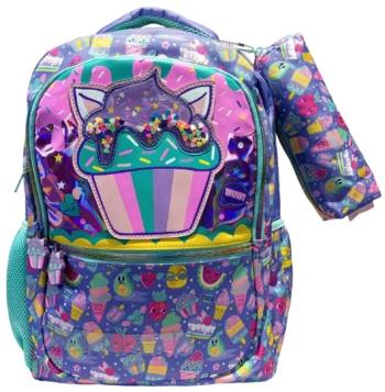 Cupcake Cartoon Backpack for Girls with Matching Pencil Case School Travel Bag