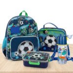 Football School Backpack Set for Kids with Lunch Bag and Water Bottle