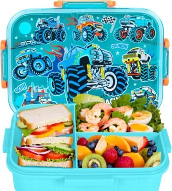 PinkSheep Race Kids Bento Lunch Box 1200ml BPA-Free Leakproof 3-Compartment Food Container