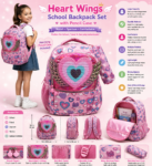Cupcake Cartoon Backpack for Girls with Matching Pencil Case School Travel Bag (2)