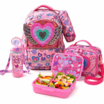 Girls Pink Heart School Backpack Set with Lunch Bag, Bottle & Lunch Box