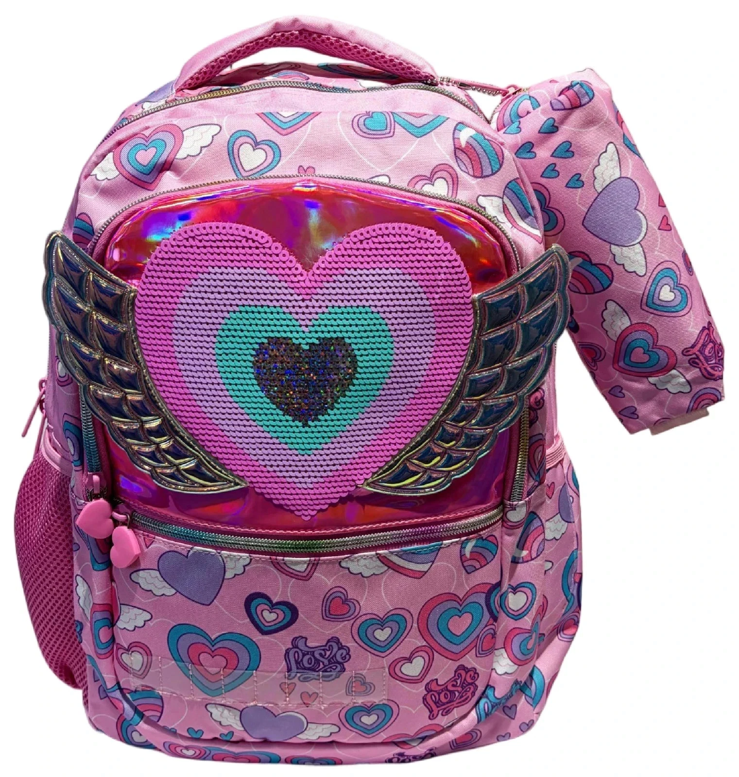 Girls Pink Heart School Backpack Set with Lunch Bag, Bottle & Lunch Box (6)
