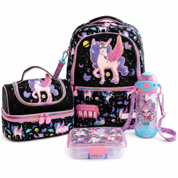 Girls Unicorn School Backpack Set with Matching Lunch Bag and Bottle