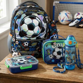 Kids Football Backpack Combo with Lunch Box & Reusable Water Bottle