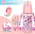 Kids Mermaid Water Bottle with Straw & Carry Strap BPA Free Leakproof School Sports Bottle (5)