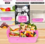 Kids Pink Heart Bento Lunch Box with 3 Compartments Leakproof Food Storage Container (6)