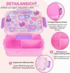 Kids Pink Heart Bento Lunch Box with 3 Compartments Leakproof Food Storage Container (6)