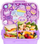 Kids Purple Dessert Bento Lunch Box with 3 Compartments Leakproof Food Storage Container