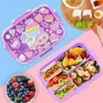 Kids Purple Dessert Bento Lunch Box with 3 Compartments Leakproof Food Storage Container (1)