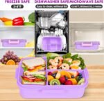 Kids Purple Dessert Bento Lunch Box with 3 Compartments Leakproof Food Storage Container (1)