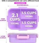 Kids Purple Dessert Bento Lunch Box with 3 Compartments Leakproof Food Storage Container (1)