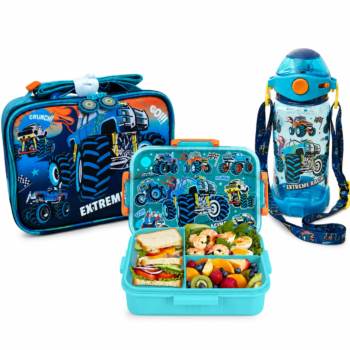 Kids Racing Lunch Set with Monster Truck Lunch Box, Bag & Drinking Bottle