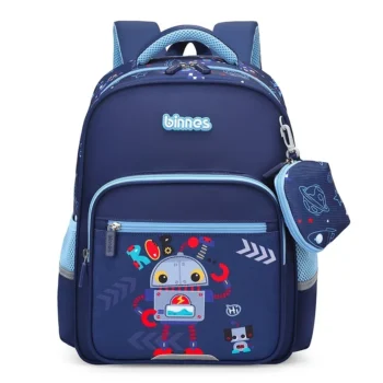 Kids Robot School Backpack with Pencil Case Lightweight Elementary Book Bag Blue