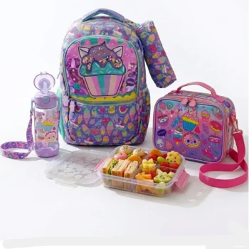 Kids Unicorn Cupcake Backpack Set with Lunch Bag, Bottle & Lunch Box