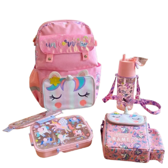 Kids Unicorn School Backpack Set with Lunch Bag, Bottle & Pencil Case