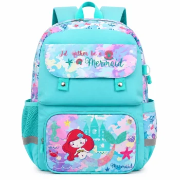Mermaid Kids School Backpack Lightweight Waterproof Bookbag for Girls with Side Pockets