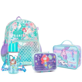 Mermaid School Backpack Set for Girls with Lunch Bag & Water Bottle