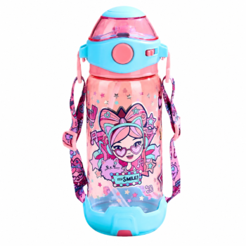BPA-Free Kids Straw Water Bottle with Cute Girl Design Leakproof Sports & School Drink Bottle