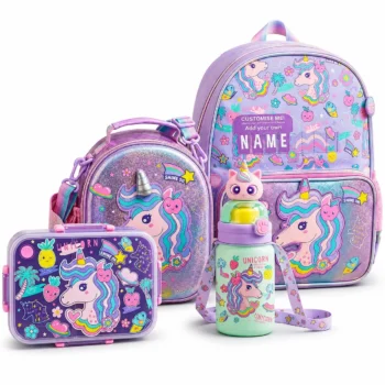 Unicorn Backpack for Girls with Lunch Box, Lunch Bag & Matching Water Bottle