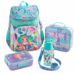 4-Piece Mermaid Backpack Set for Girls with Lunch Bag Bottle and Bento Food Box