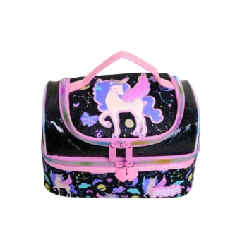 Axyn Unicorn Black Double Layer Insulated Lunch Bag Large Thermal Tote for School & Travel